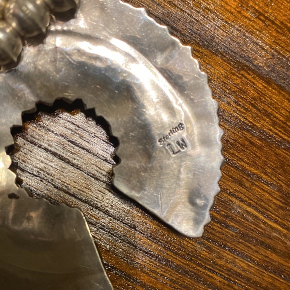 Navajo Petite Point Turquoise Squash Blossom Necklace - Picture 6 of 7